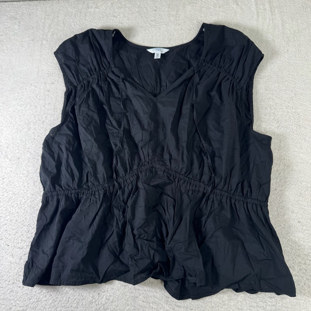 Time and Tru Peplum Top Women XXL Black Excellent Boho Empire Waist V-Neck